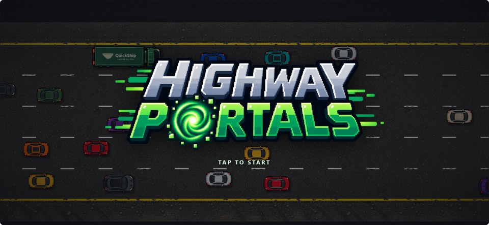 The Highway Portals title screen over a live road